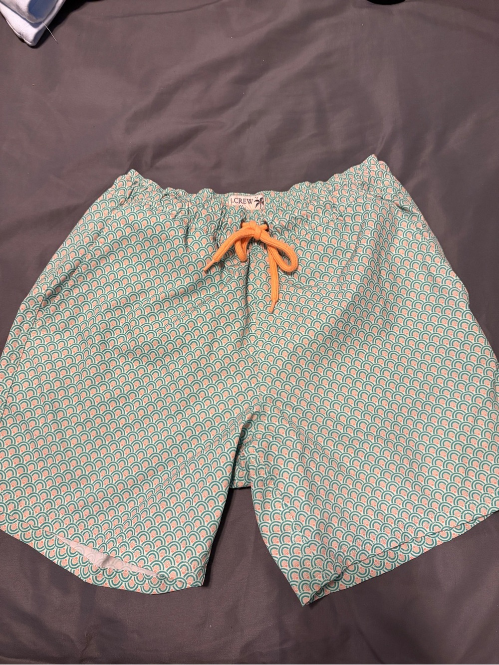 J. Crew Men’s Teal Patterned Shorts with Orange Drawstring